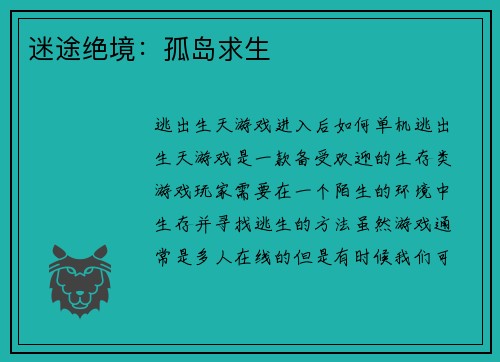 迷途绝境：孤岛求生