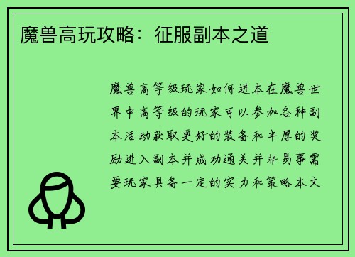 魔兽高玩攻略：征服副本之道